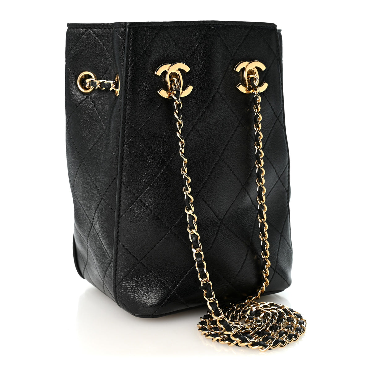 Chanel Lambskin Quilted Mini Bucket Bag With Chain  Black 5 of 19
