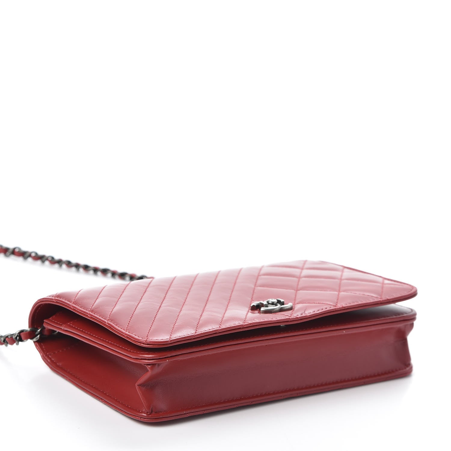 Chanel Glazed Calfskin Quilted Coco Boy Wallet On Chain WOC Red 3 of 12