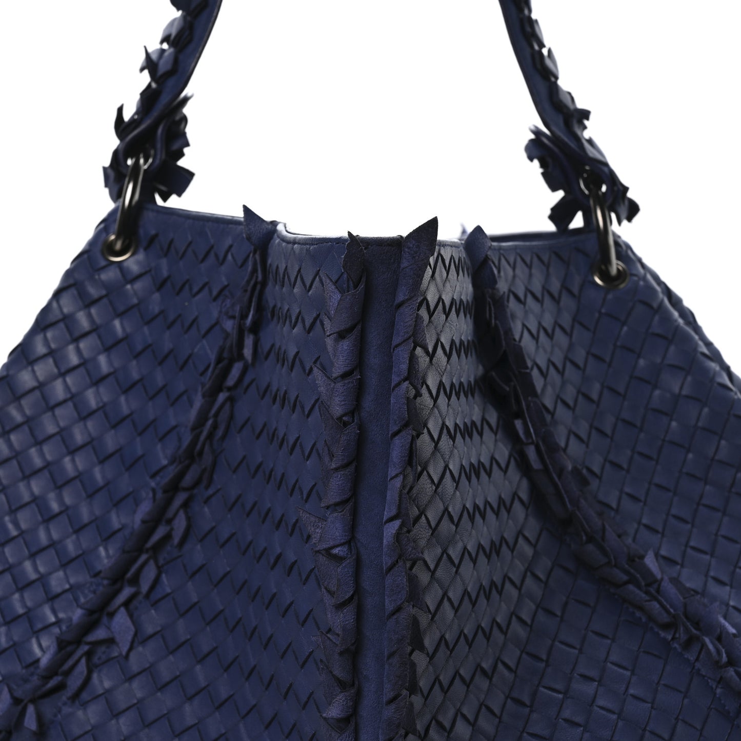 Nappa Intrecciato Large Franges Shoulder Bag Blue