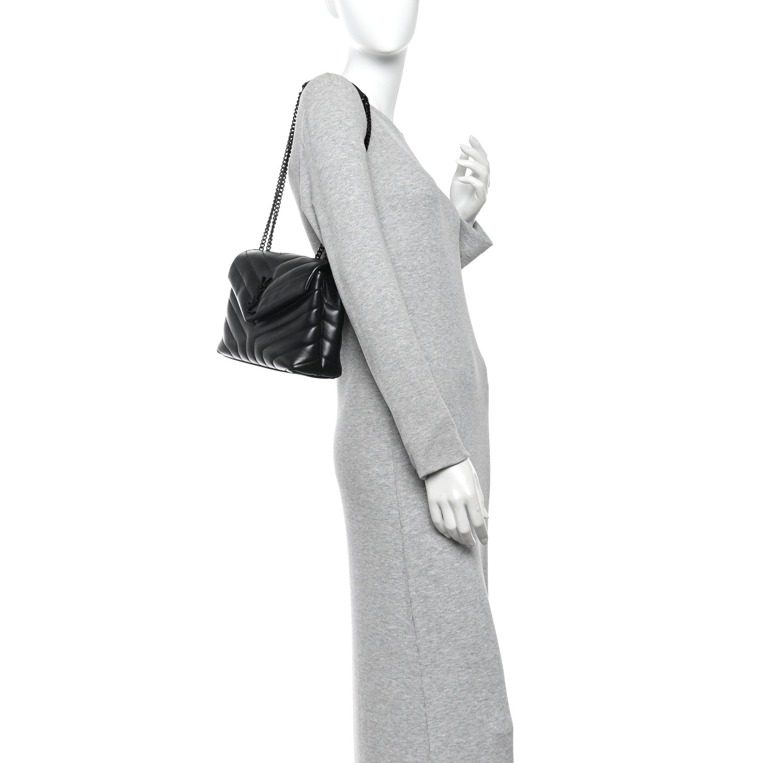 Saint Laurent Calfskin Y Quilted Monogram Monochrome Small Loulou Chain Satchel Black 2 of 14
