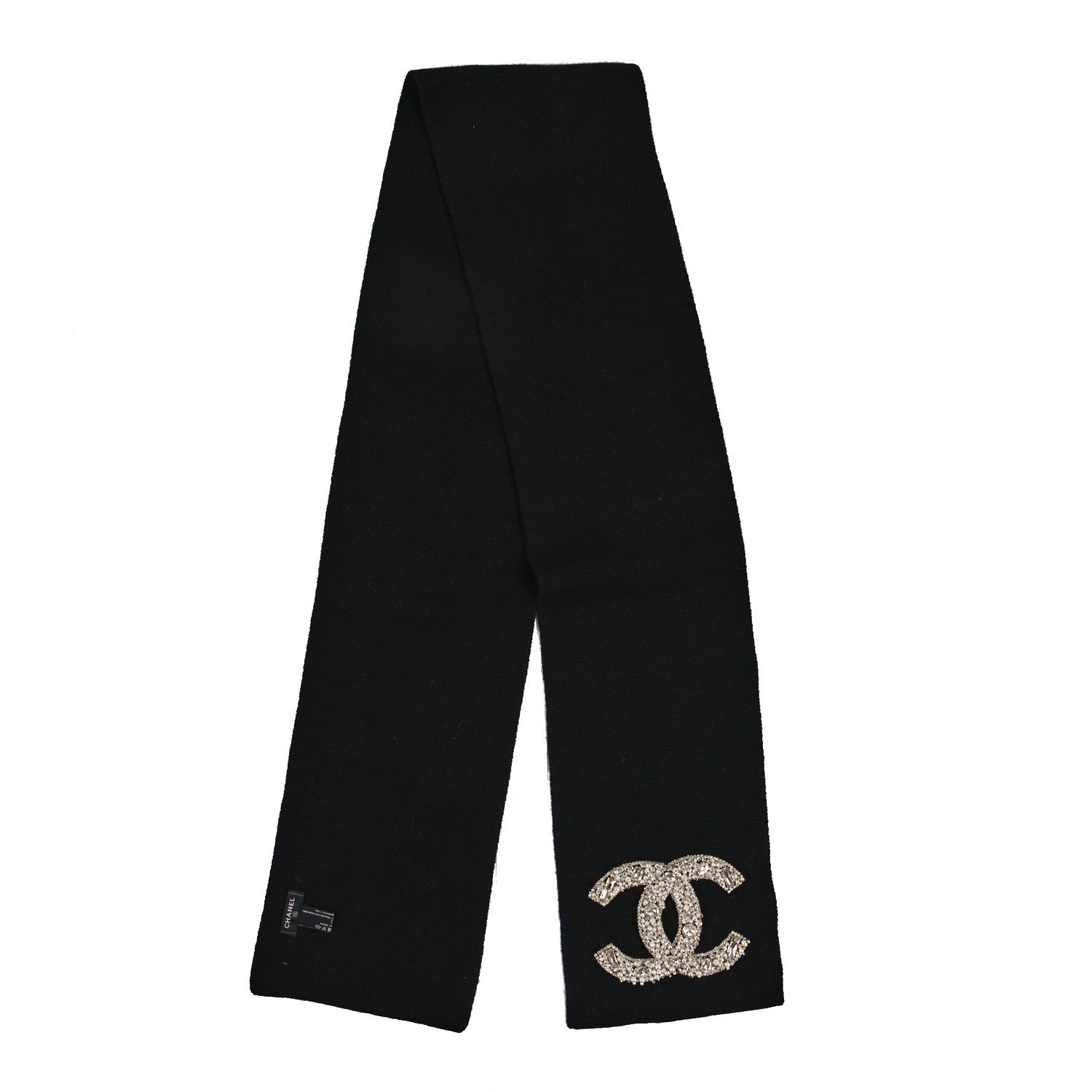 Chanel Cashmere Crystal Pearl CC Scarf Black 2 of 3