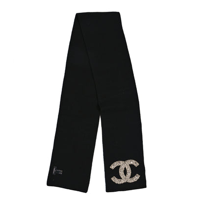 Chanel Cashmere Crystal Pearl CC Scarf Black 2 of 3