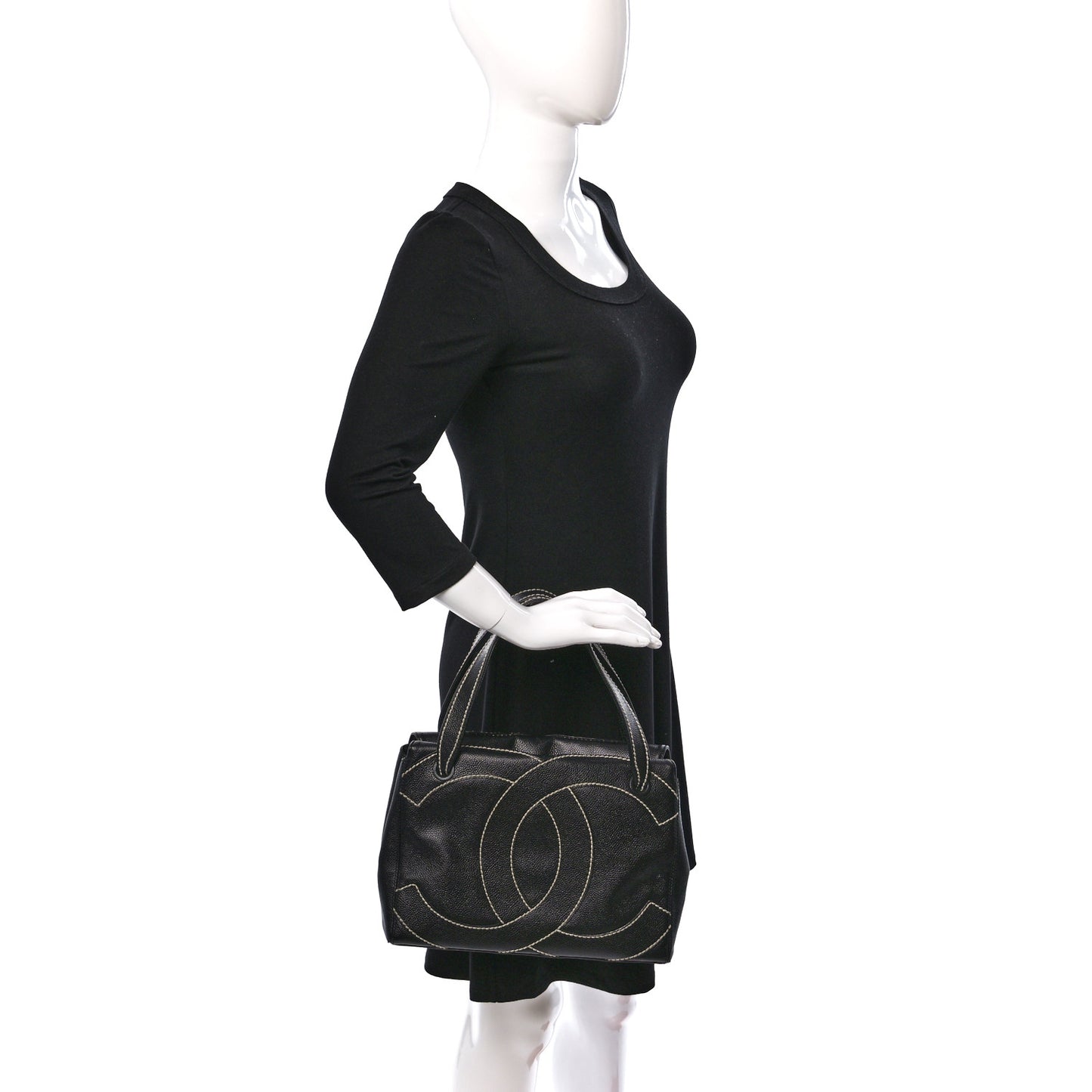 Caviar CC Stitched Small Tote Black
