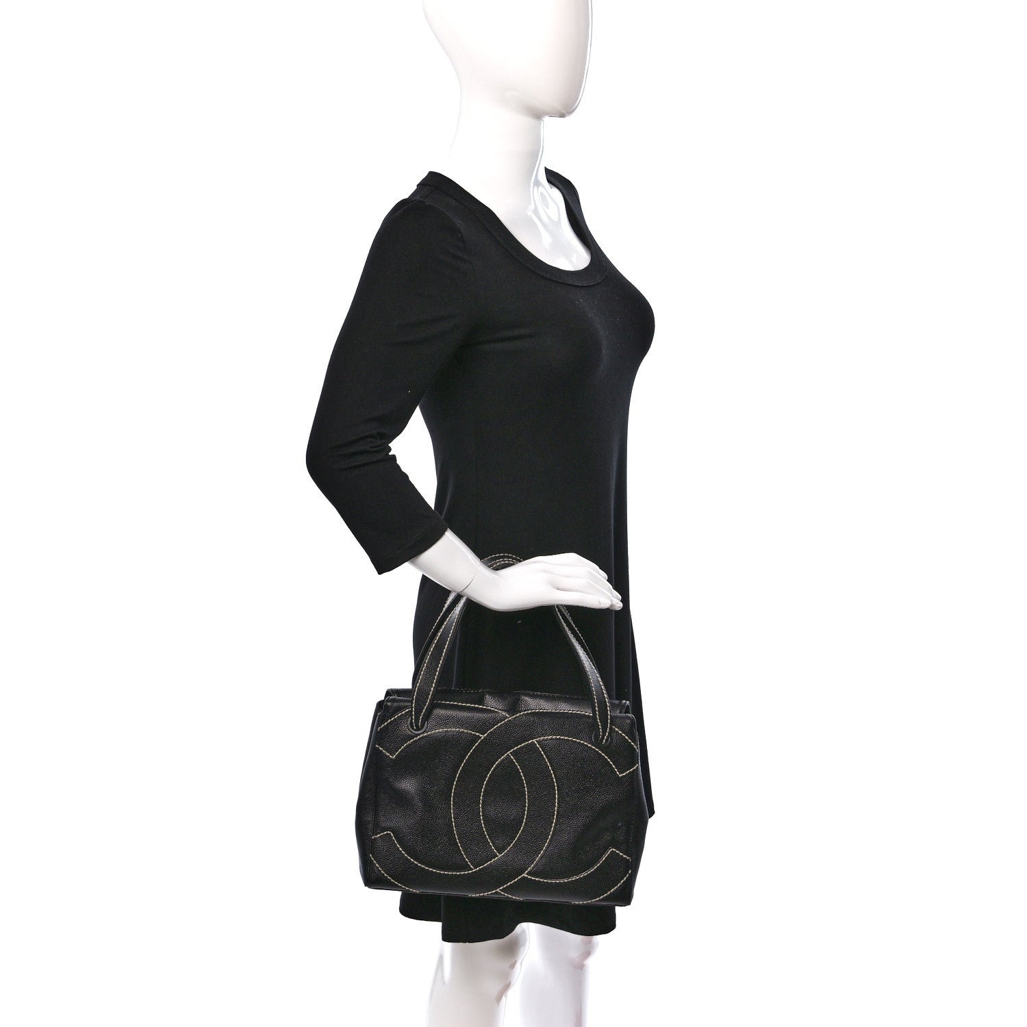 Chanel Caviar CC Stitched Small Tote Black 2 of 19