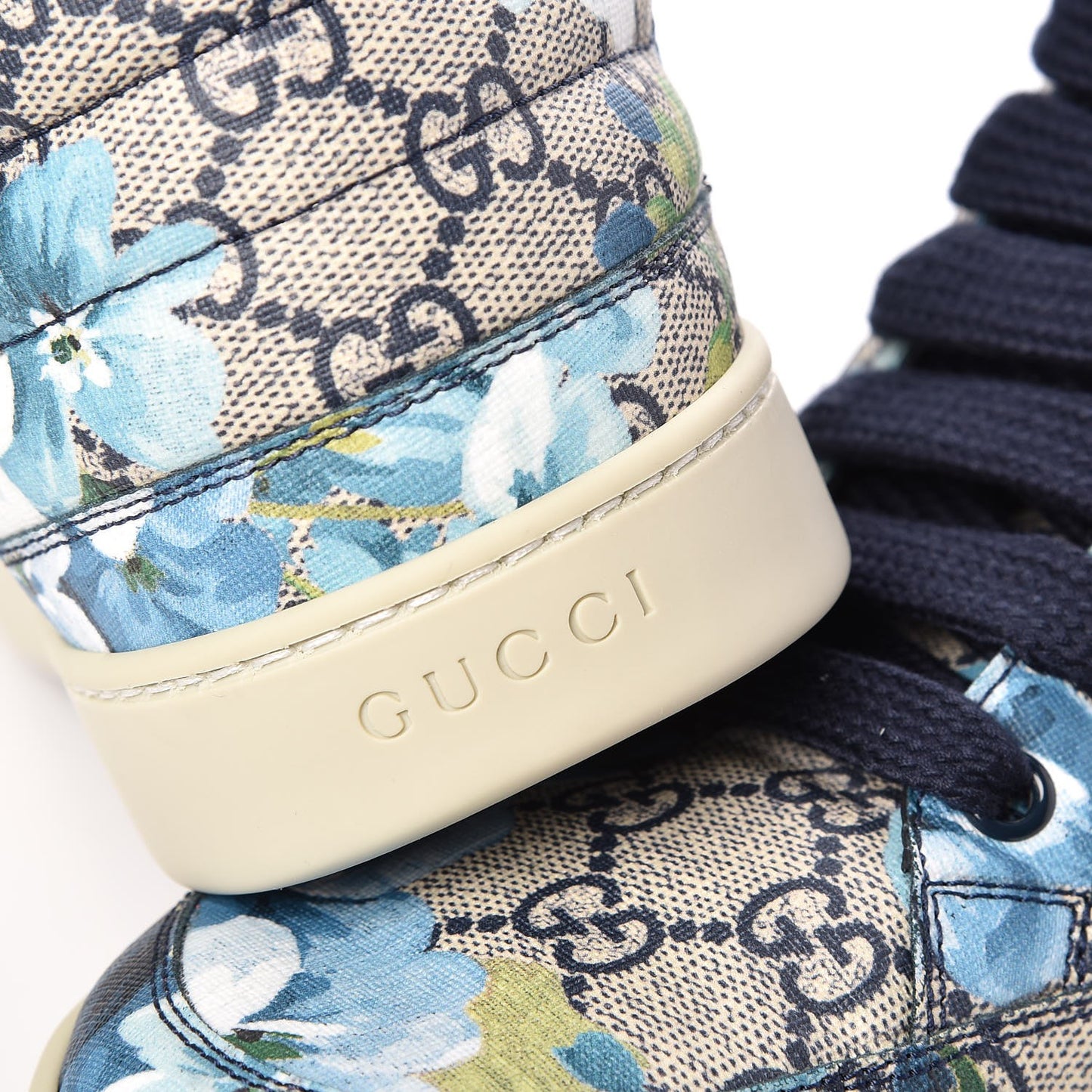 GG Supreme Monogram Blooms Mens High Top Sneakers 9.5 Beige Blue