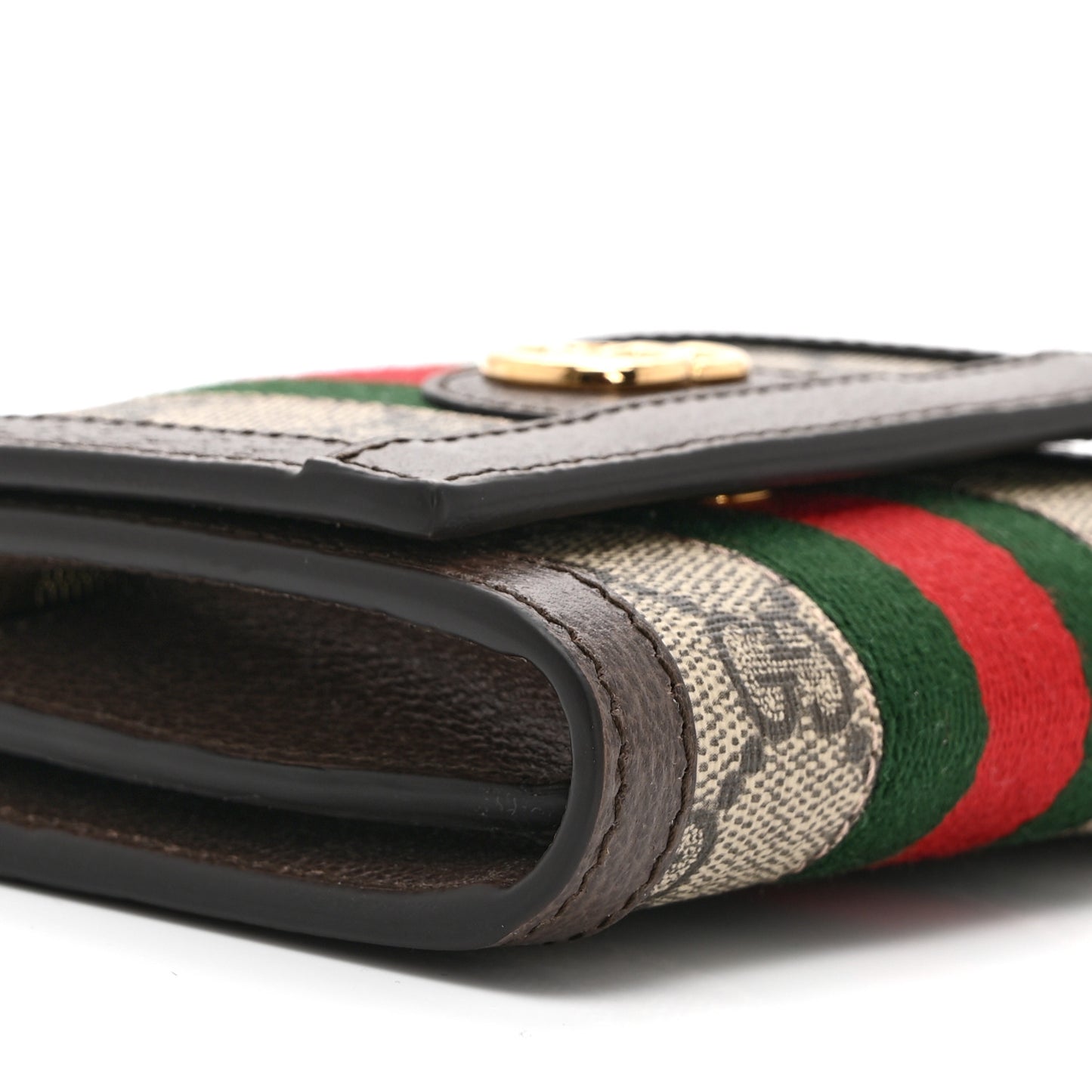GG Supreme Monogram Textured Calfskin Web Ophidia Card Case Wallet Beige Ebony New Acero