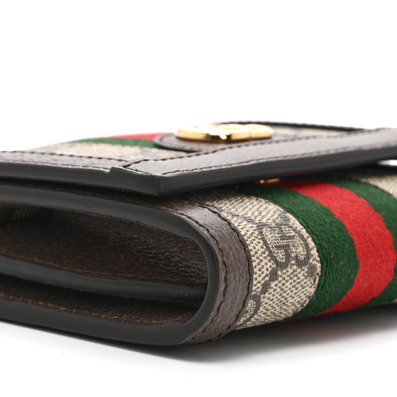 Gucci GG Supreme Monogram Textured Calfskin Web Ophidia Card Case Wallet Beige Ebony New Acero 7 of 9