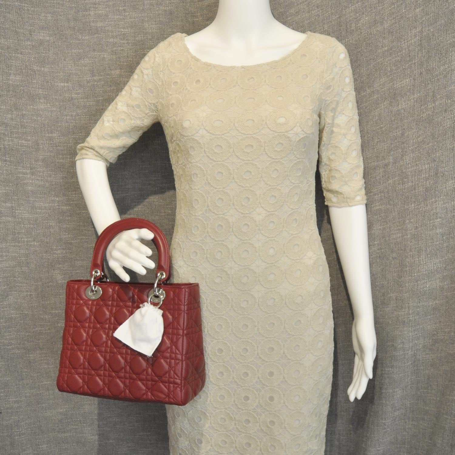 Christian Dior Lambskin Cannage Medium Lady Dior Red 2 of 8