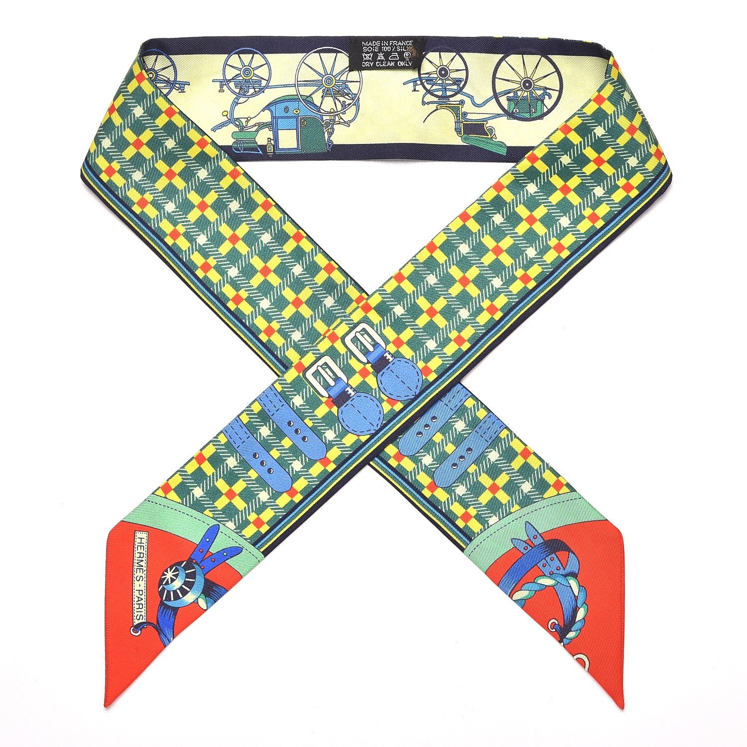 Hermes Silk Voitures Nouvelles Twilly Vert Anis Rouge 1 of 5