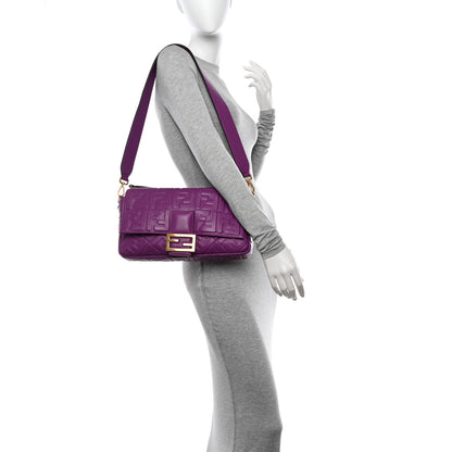 Fendi Nappa FF 1974 Embossed Large Baguette Lilla 2 of 10