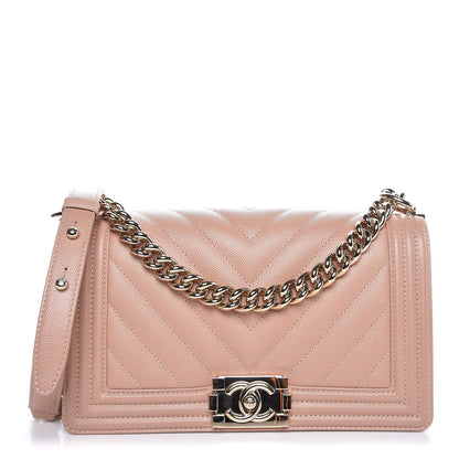 Chanel Caviar Chevron Quilted Medium Boy Flap Beige 1 of 8