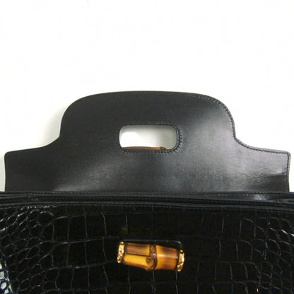 Gucci Alligator Bamboo Handle Large Peggy Bag Black 9 of 12