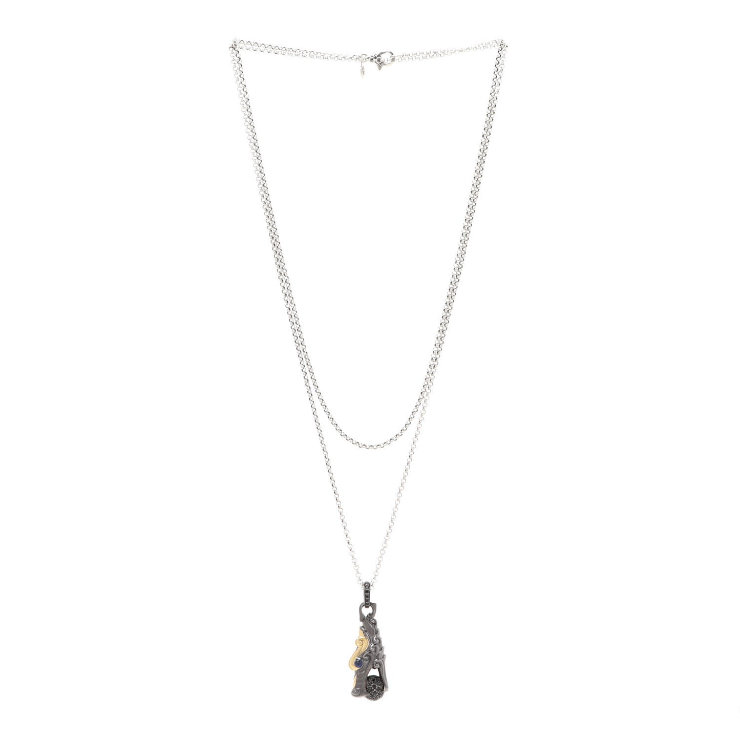 Sterling Silver 18K Yellow Gold Black Sapphire Legends Naga Dragon Head Necklace