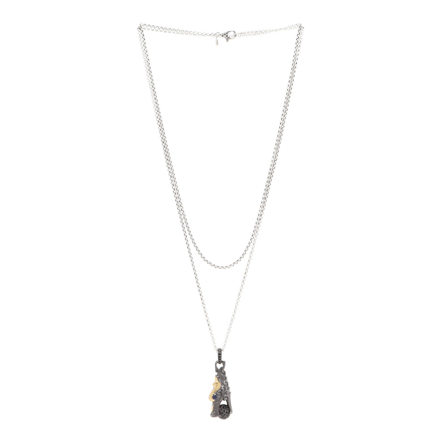 John Hardy Sterling Silver 18K Yellow Gold Black Sapphire Legends Naga Dragon Head Necklace 3 of 6