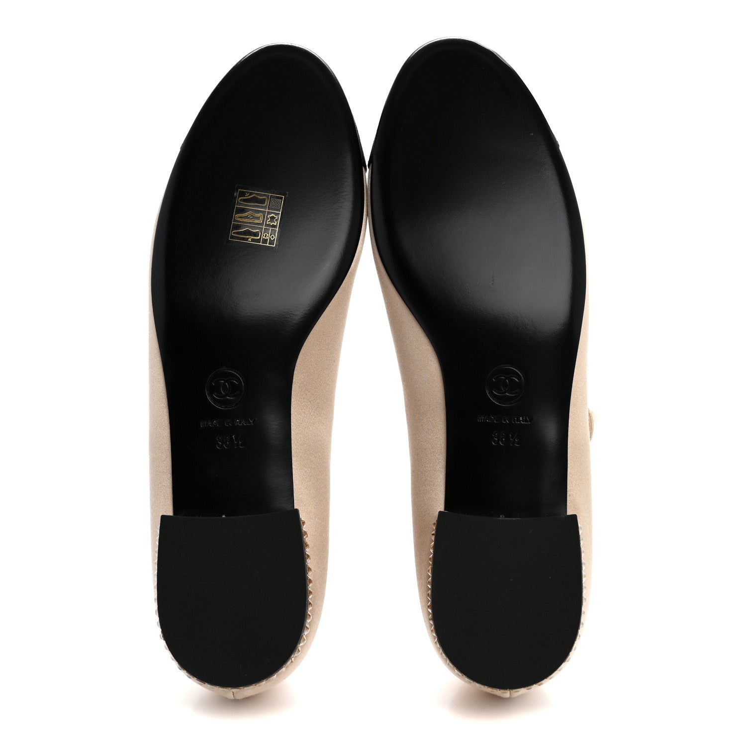 Chanel Strass Satin Grosgrain Mary Jane Flats 38.5 Beige Black 6 of 11