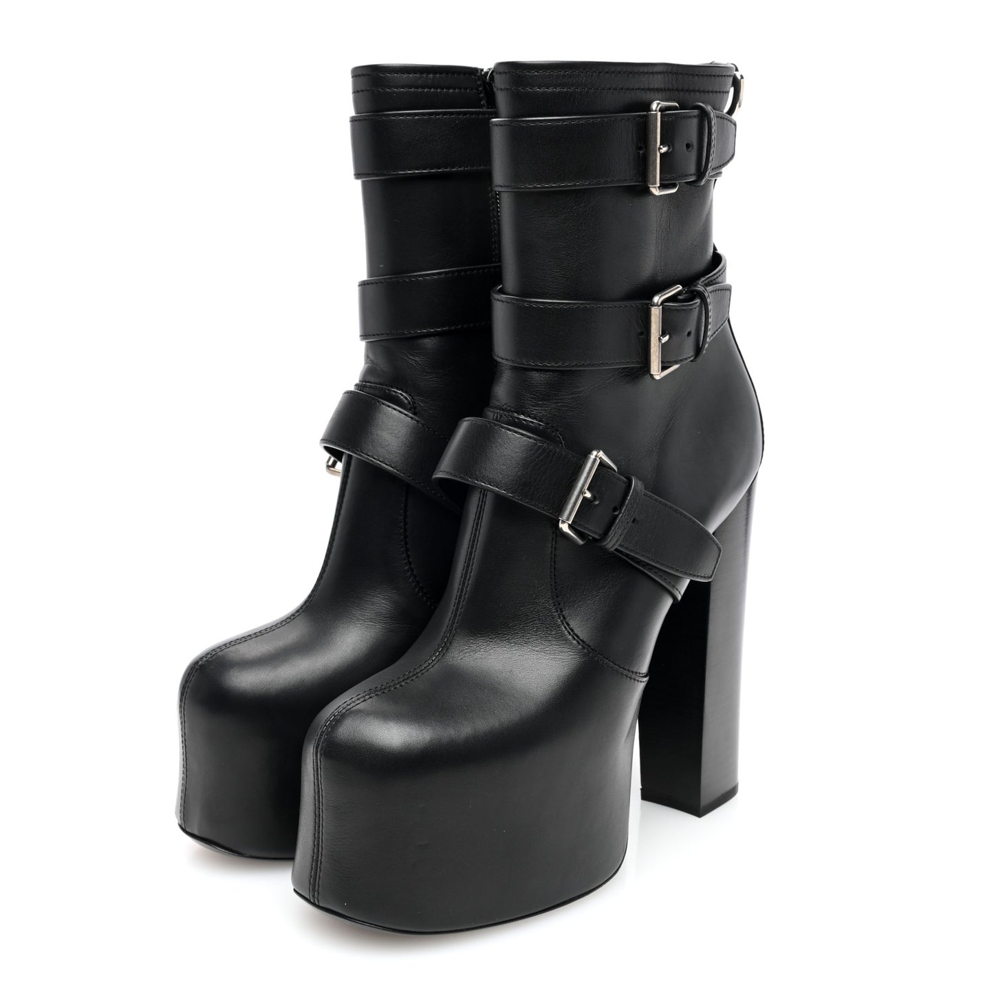 Piuma Calfskin Mina 95 Mazzi Trio Buckle Ankle Boots 39 Black