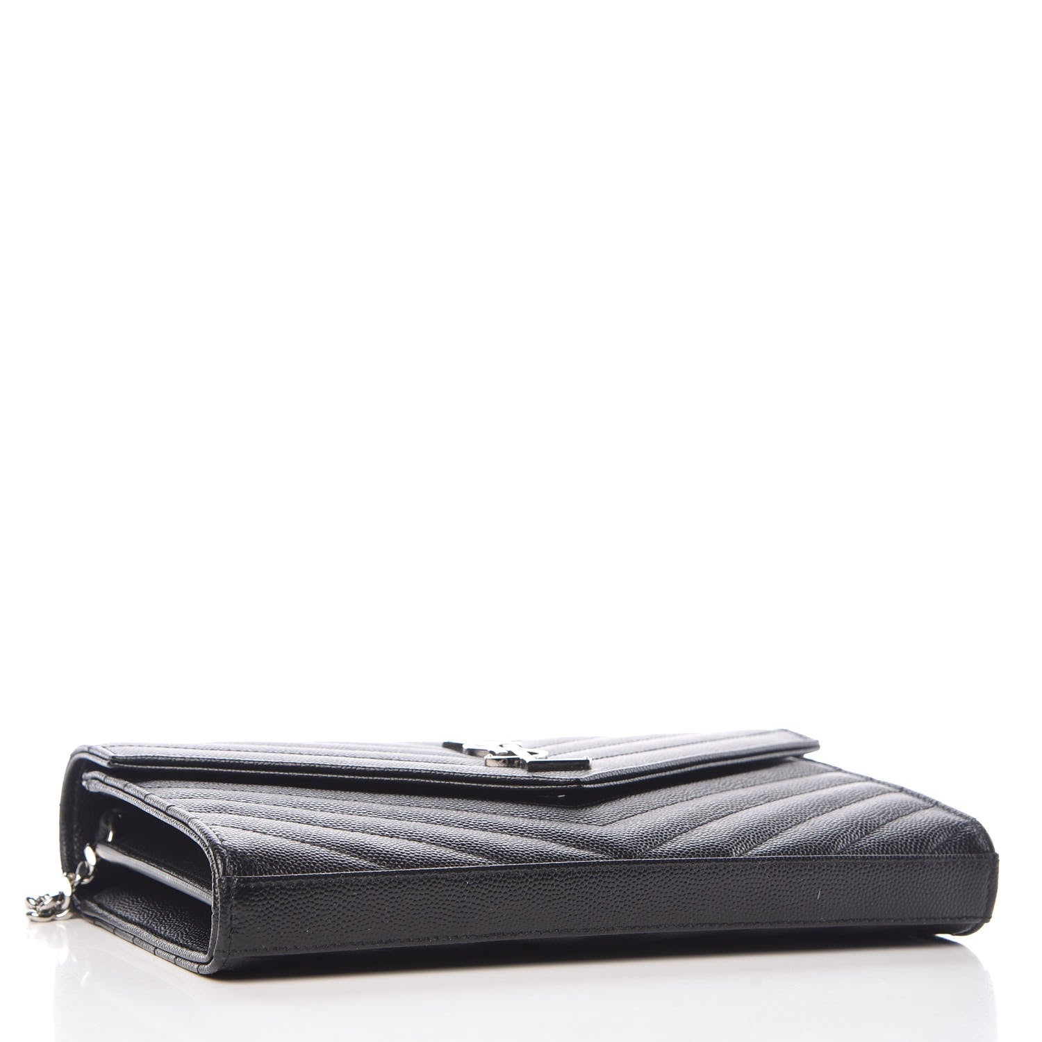 Saint Laurent Grain De Poudre Matelasse Chevron Monogram Chain Wallet Black 4 of 7