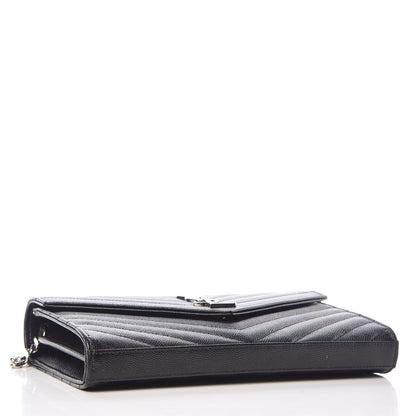 Saint Laurent Grain De Poudre Matelasse Chevron Monogram Chain Wallet Black 4 of 7