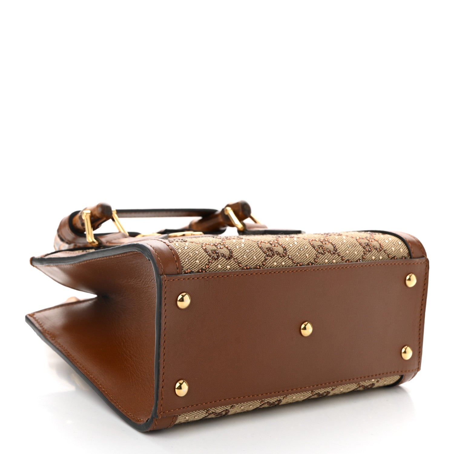 Gucci New Canvas Charisma Calfskin Crystal GG Monogram Mini Diana Tote Bag Camel Ebony 4 of 11