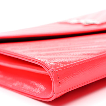 Saint Laurent Patent Grain De Poudre Matelasse Chevron Monogram Chain Wallet Neon Pink 8 of 11