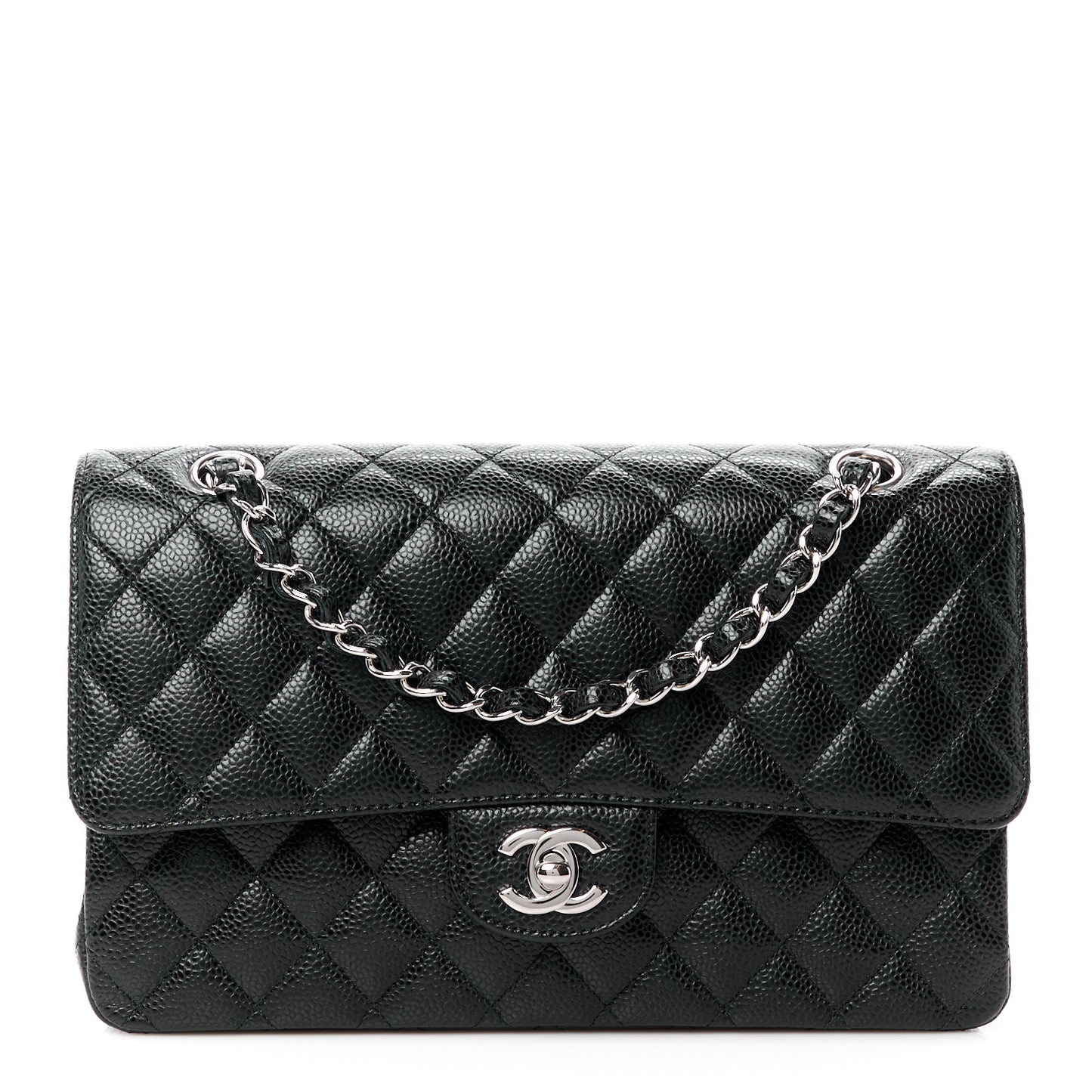 Caviar Quilted Medium Double Flap Black
