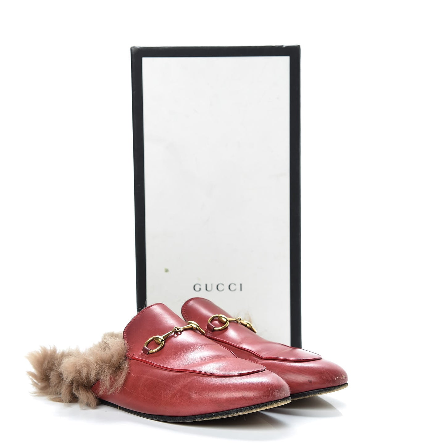 Betis Glamour Calfskin Fur Womens Princetown Slippers 40.5 Hibiscus Red Naturale