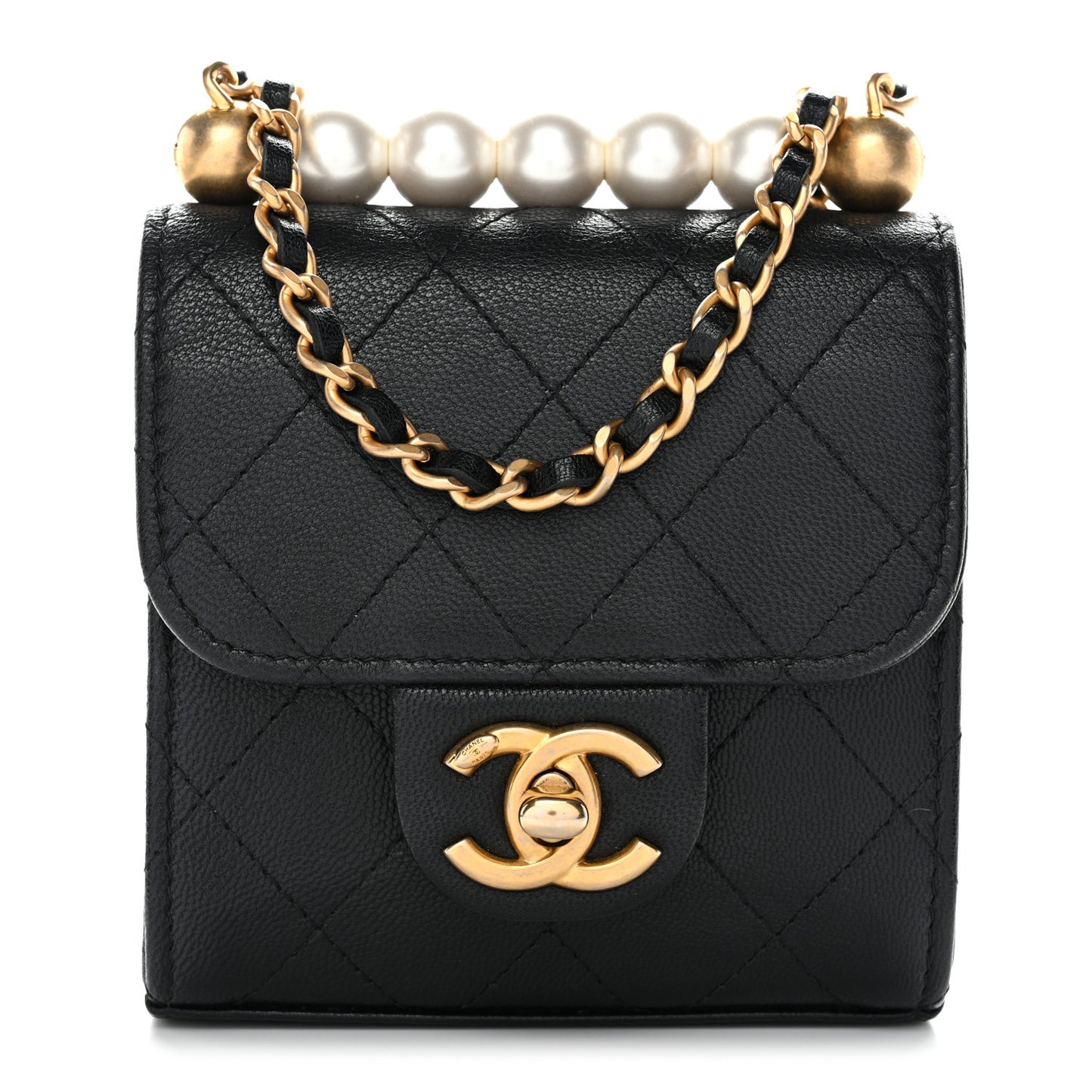 Lambskin Quilted Chic Pearls Flap Black