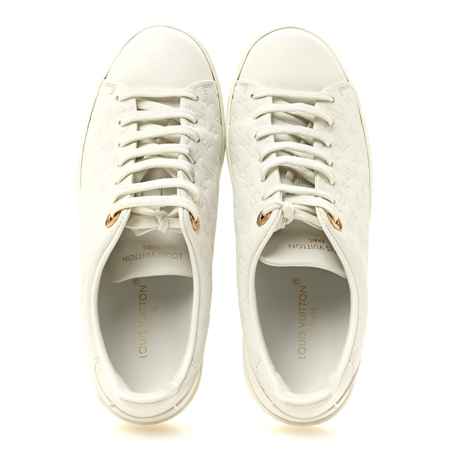 Calfskin Monogram Embossed Front Row Sneakers 36 White