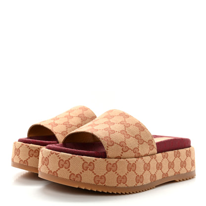 Gucci Canvas GG Monogram Angelina Platform Slide Sandals 39.5 Beige Ruggine 3 of 11