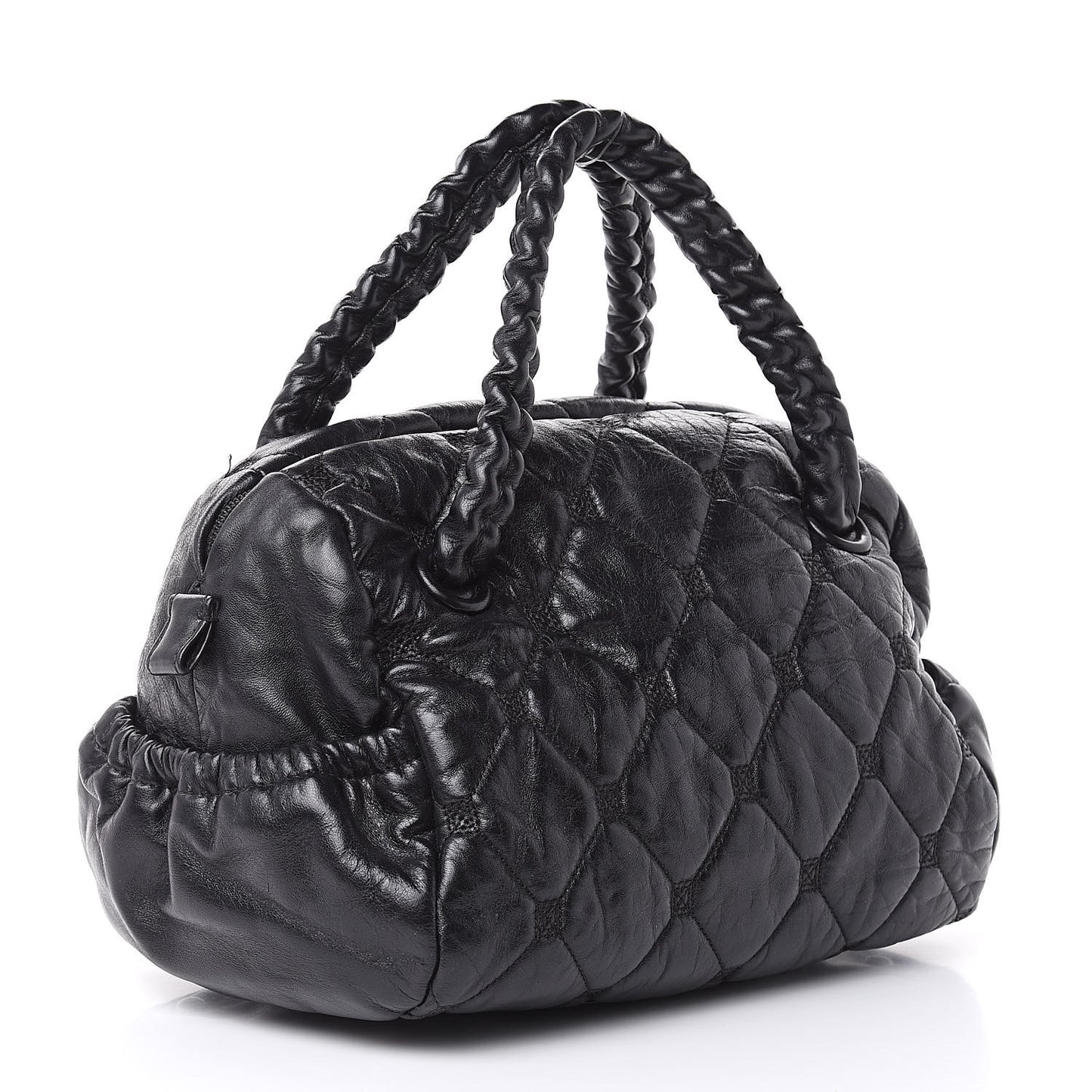 Lambskin Quilted Hidden Chain Bowler Black