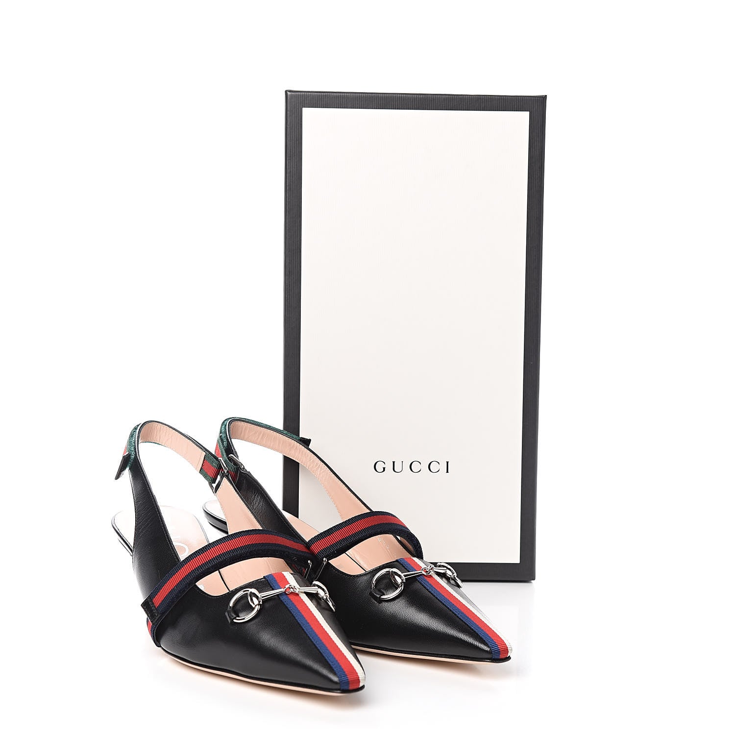Gucci Malaga Kid Web Horsebit Low Heel Slingback Pumps 38 Black 9 of 9