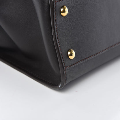 Fendi Vitello Seta Shiny Nappa Medium Peekaboo Iconic Satchel Dark Brown Yellow 10 of 12