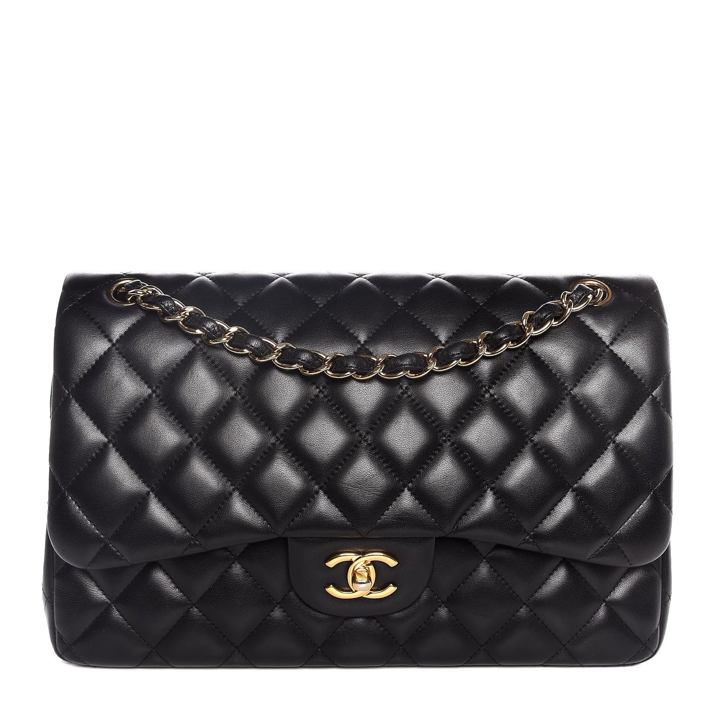 Lambskin Quilted Jumbo Double Flap Black