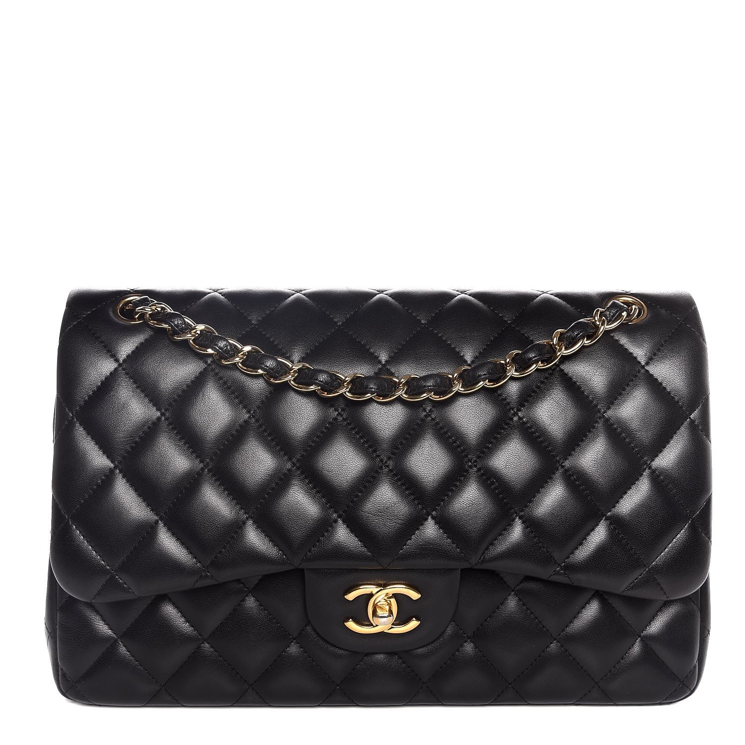 Chanel Lambskin Quilted Jumbo Double Flap Black 1 of 9