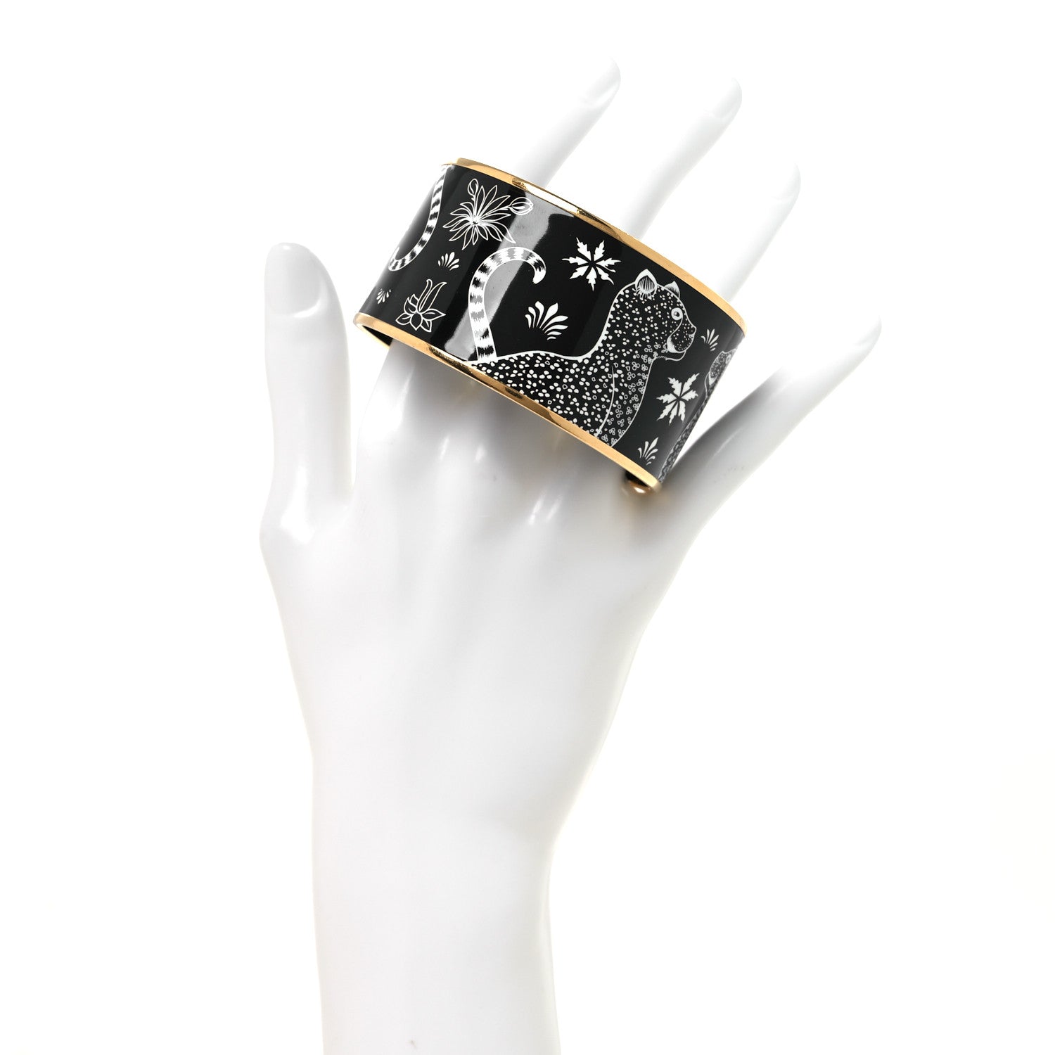 Hermes Enamel Printed Extra Wide Les Leopards Bracelet 65 Positif Negatif 2 of 6