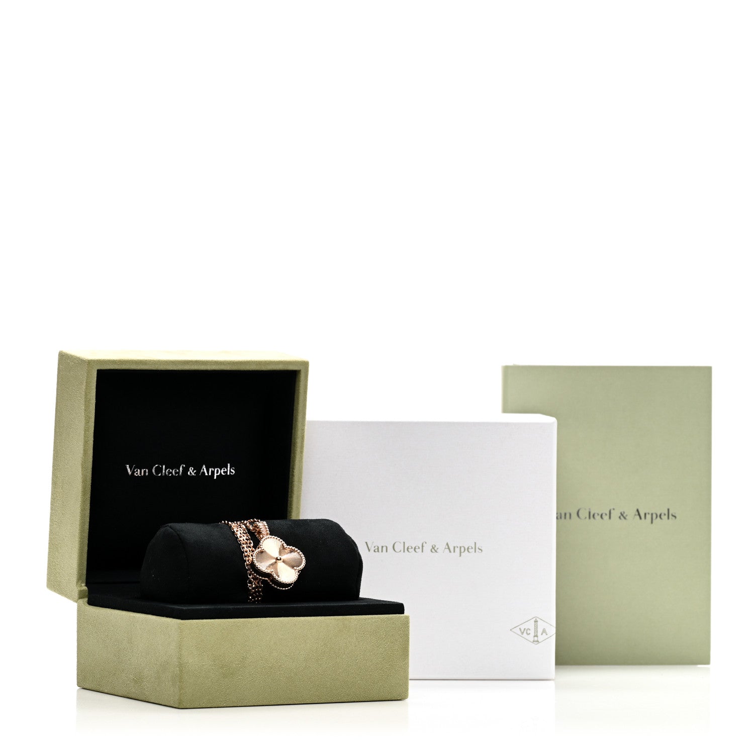 Van Cleef & Arpels 18K Rose Gold Diamond Mother of Pearl 28mm Alhambra Secret Pendant Quartz Watch 6 of 6