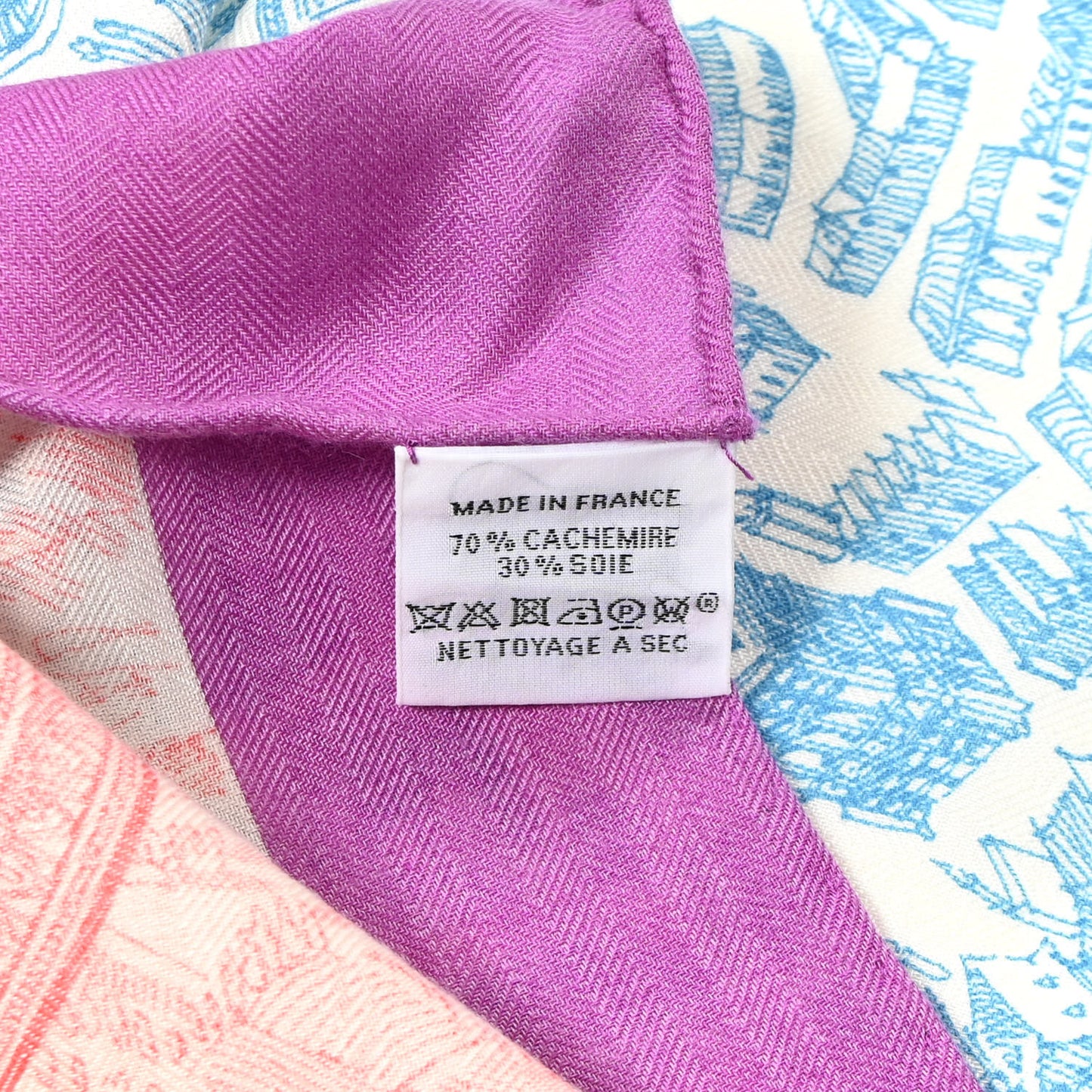 Cashmere Silk La Cite Cavaliere Shawl 140 Mauve Petrole Coral