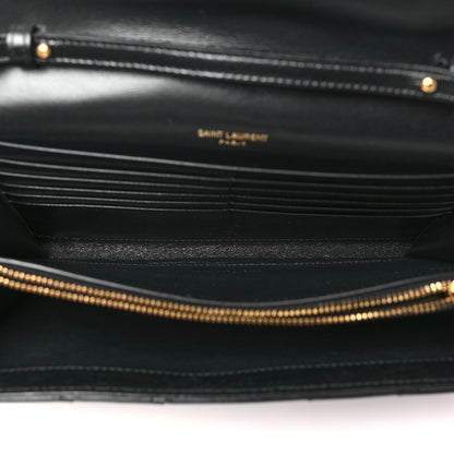 Saint Laurent Grain De Poudre Matelasse Chevron Monogram Chain Wallet Black 5 of 11