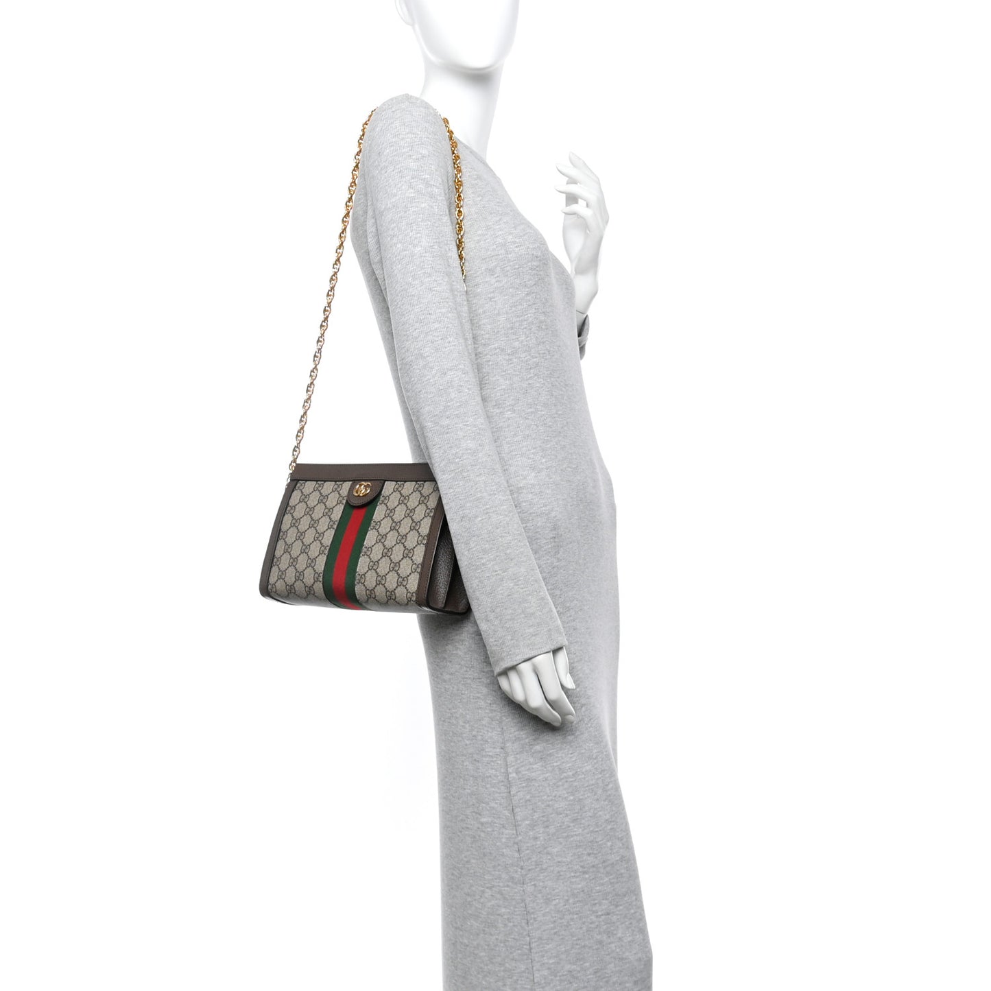 GG Supreme Monogram Web Small Ophidia Chain Shoulder Bag Brown