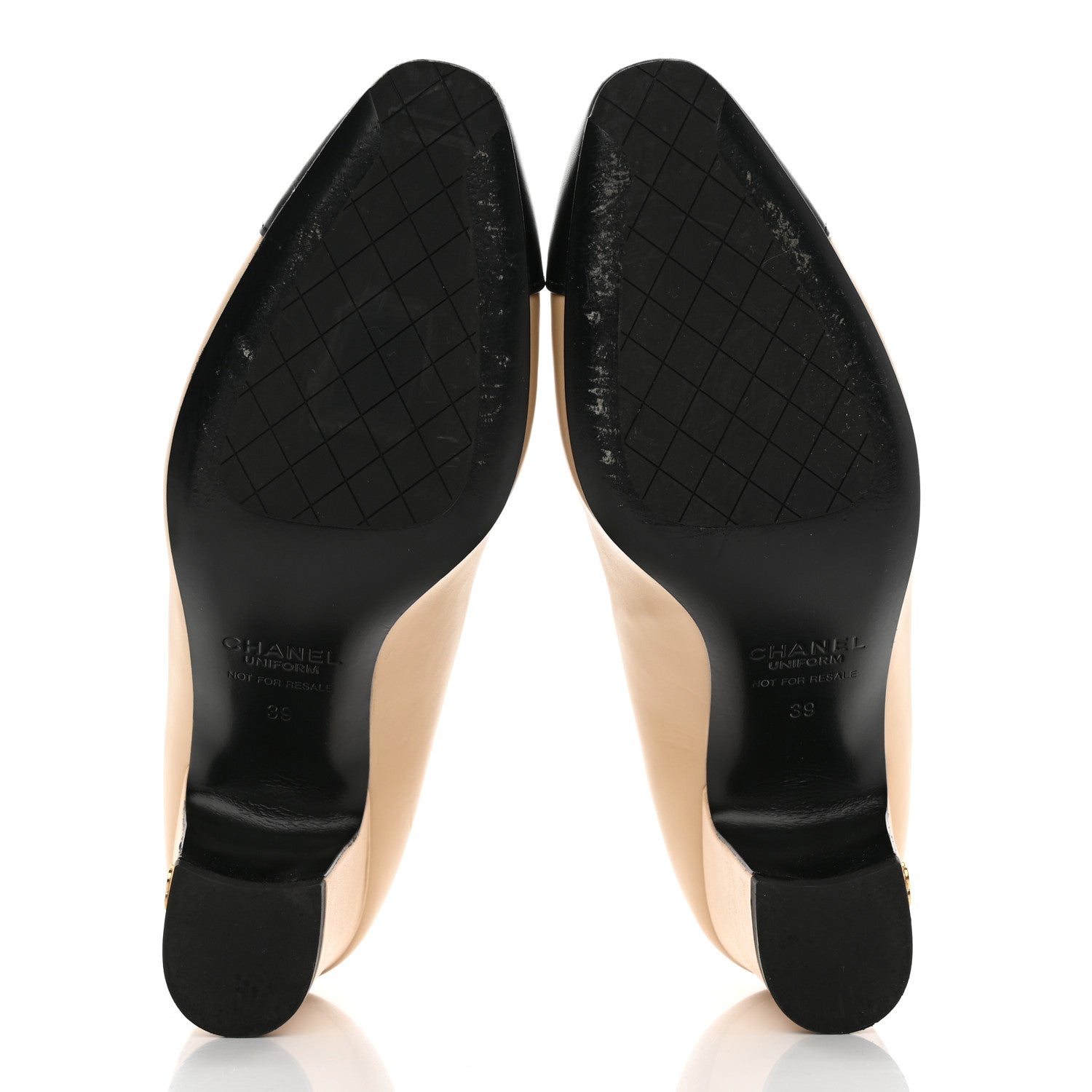 Chanel Lambskin Cap Toe CC Pumps 39 Beige Black 5 of 9