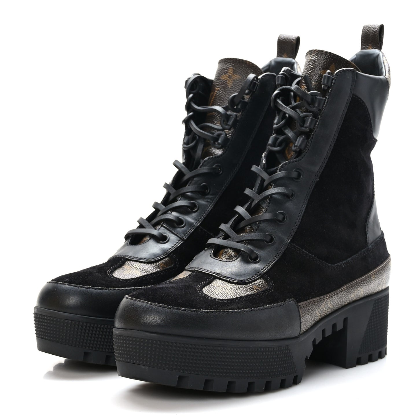 Suede Calfskin Monogram Laureate Platform Desert Boots 40 Black