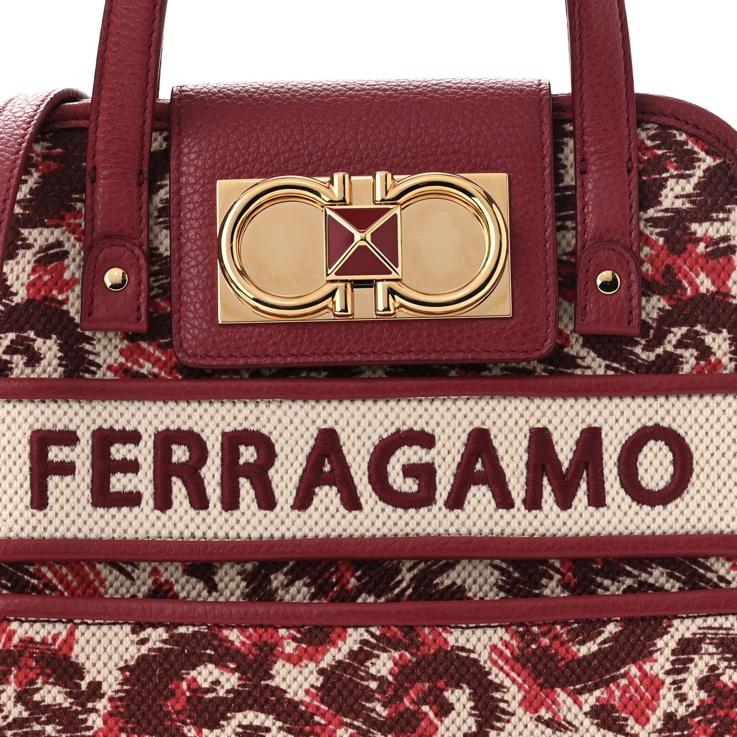 Salvatore Ferragamo Canvas Calfskin Gancini Mini Top Handle Crossbody Bag Red 7 of 9