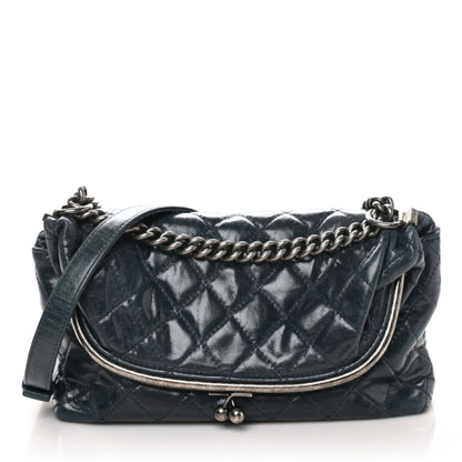 Chanel Glazed Calfskin Quilted Framed Shoulder Bag Blue 1 of 9