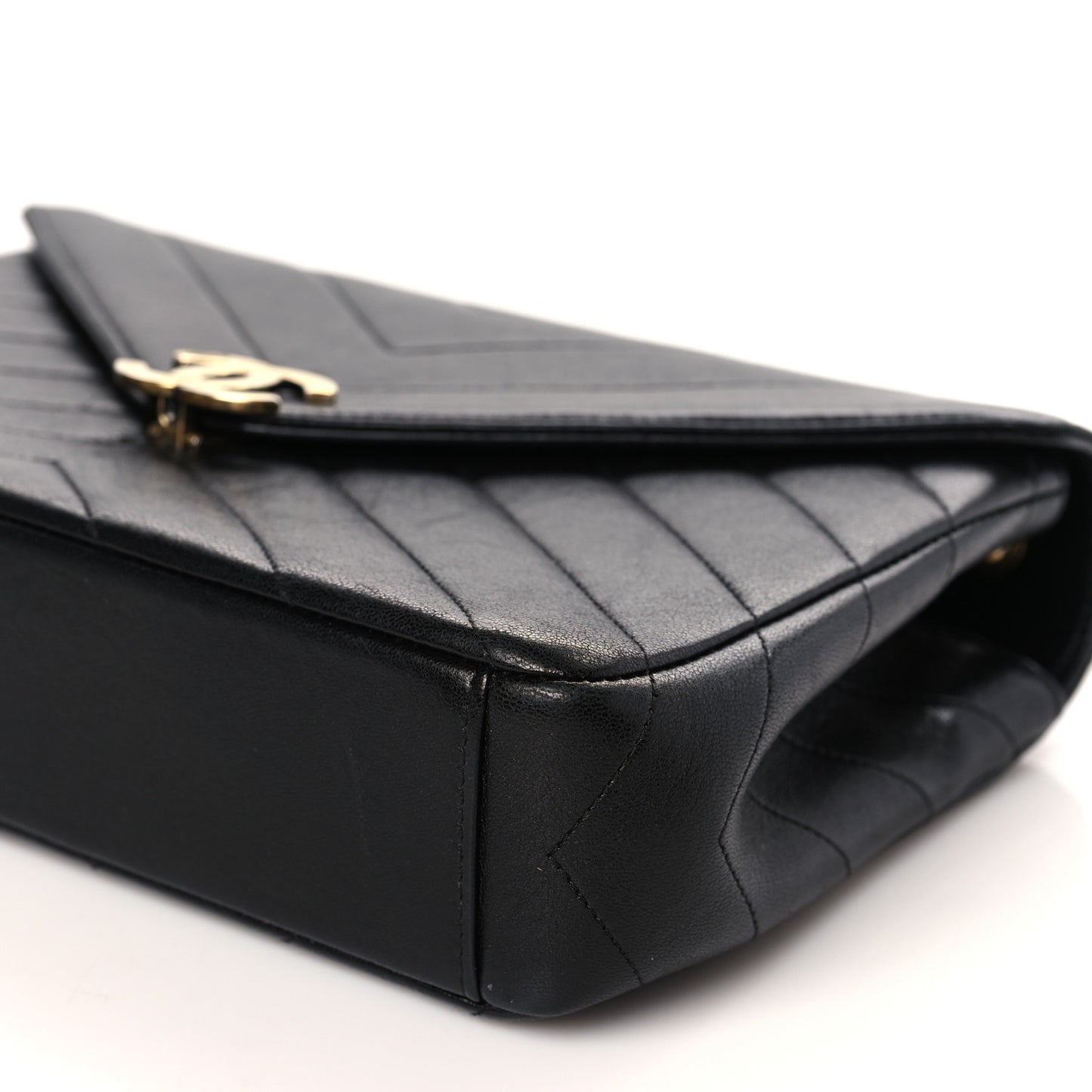 Lambskin Chevron Quilted Medium Envelope Flap Black
