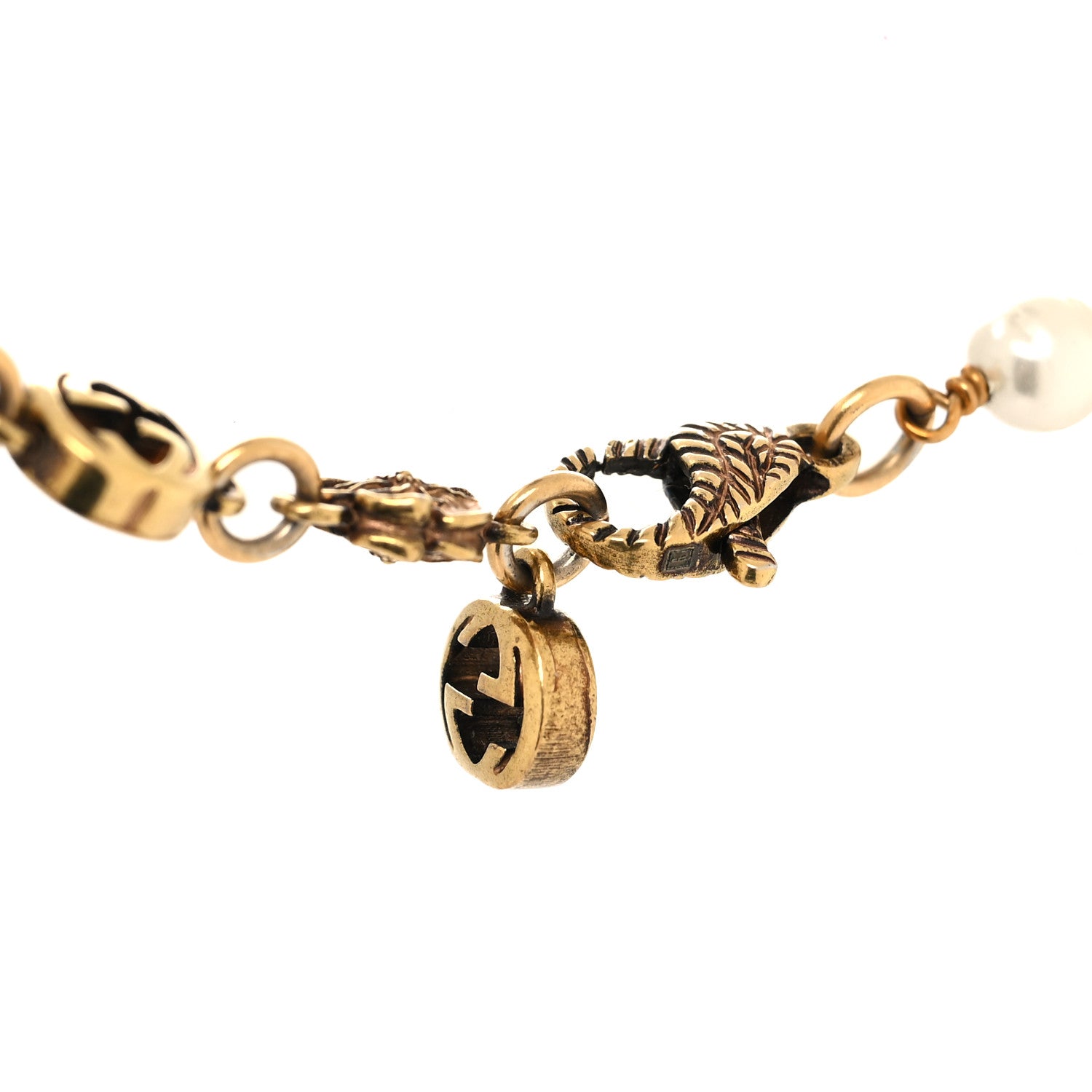 Gucci Metal Pearl Interlocking G Flower Necklace Gold 4 of 4