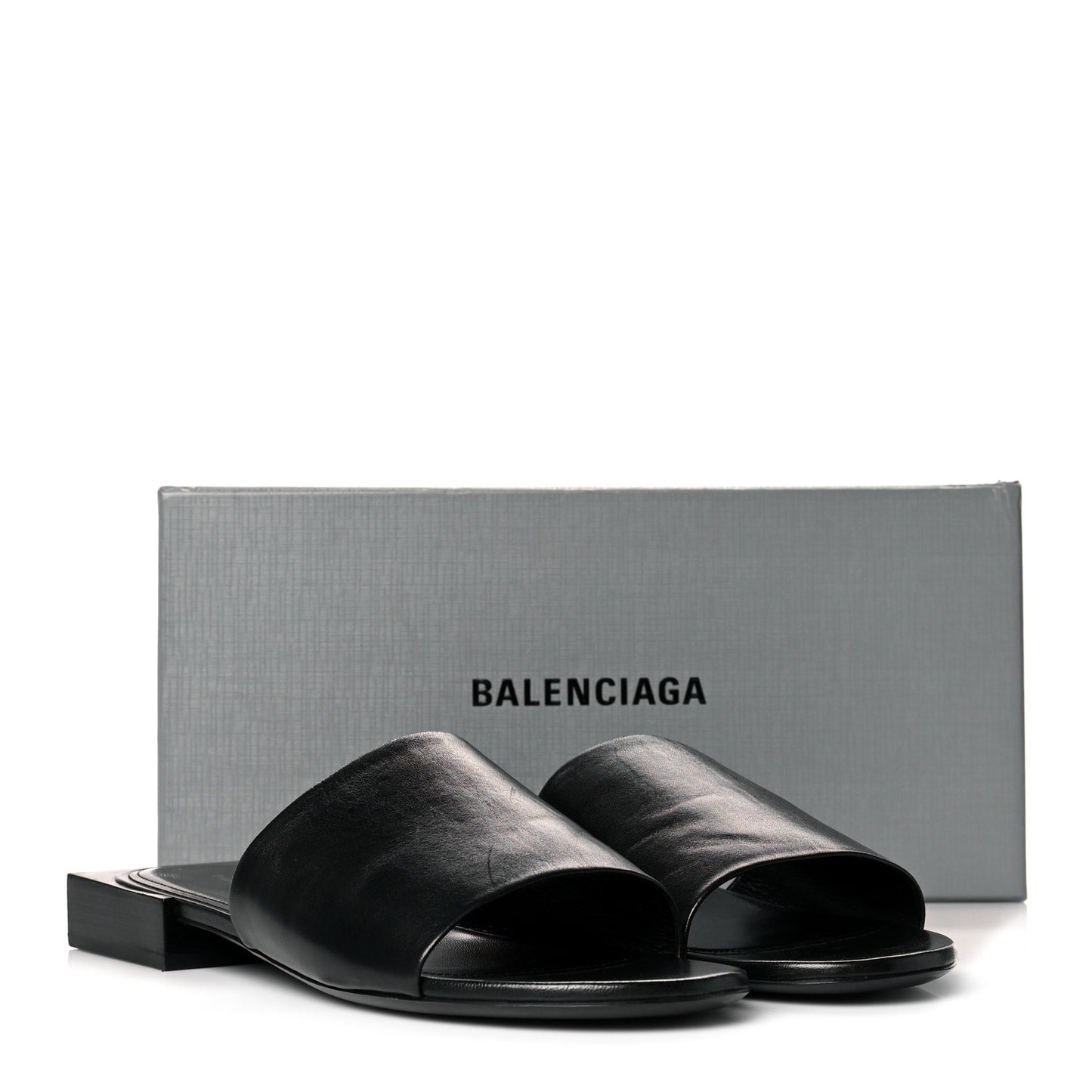 Shiny Smooth Sheepskin Box Flat Sandals 41 Black