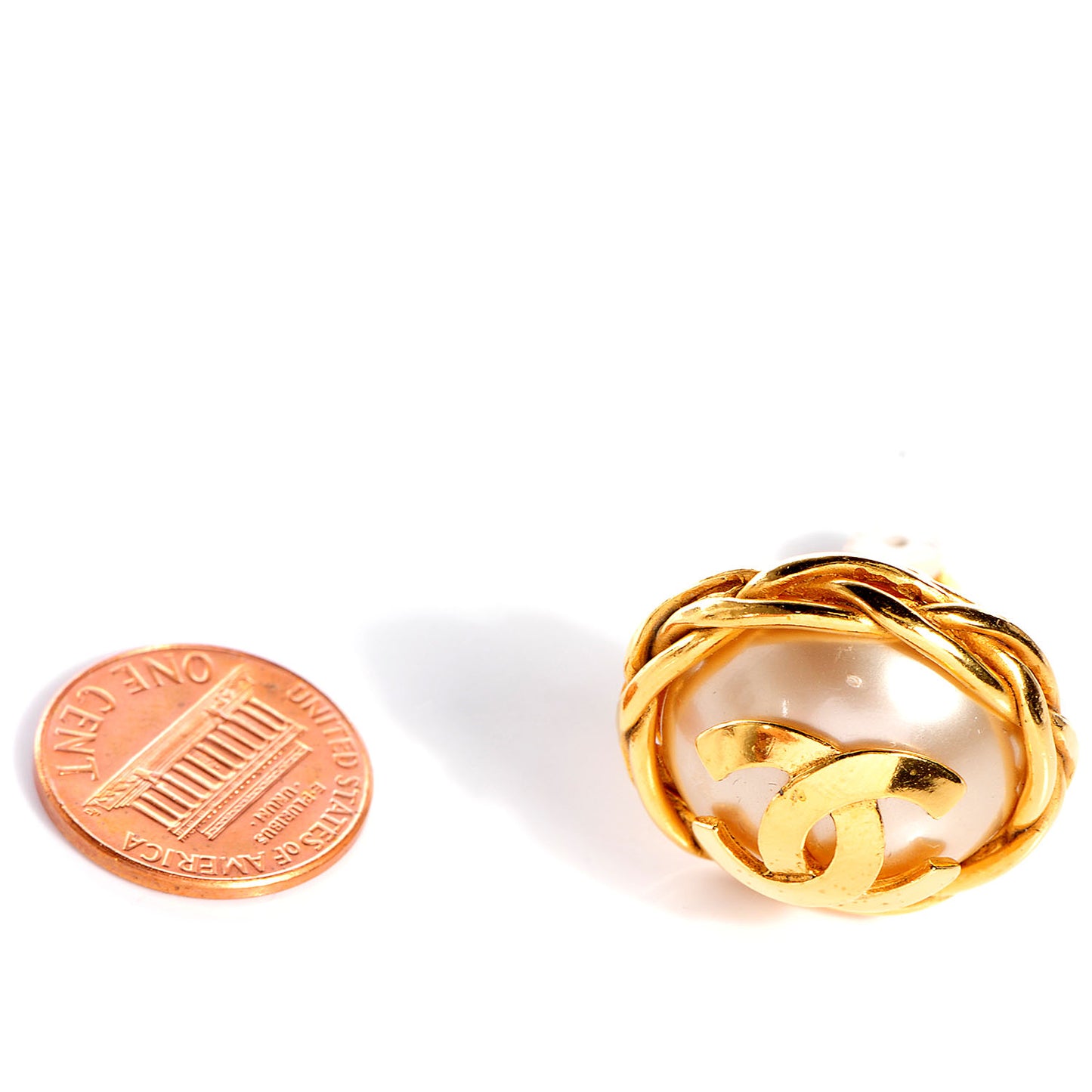 Faux Pearl Gold CC Clip On Earrings