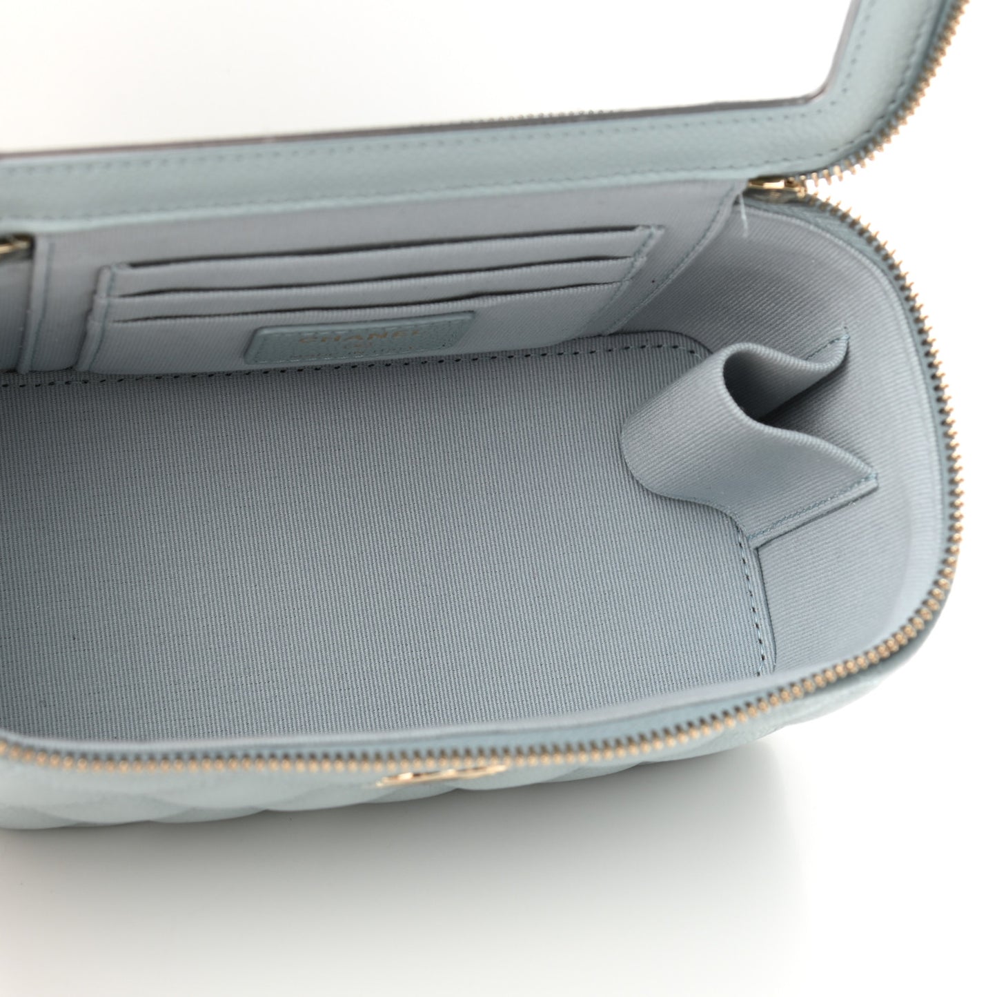 Caviar Quilted Small Tiny CC Vanity Case With Chain Light Blue