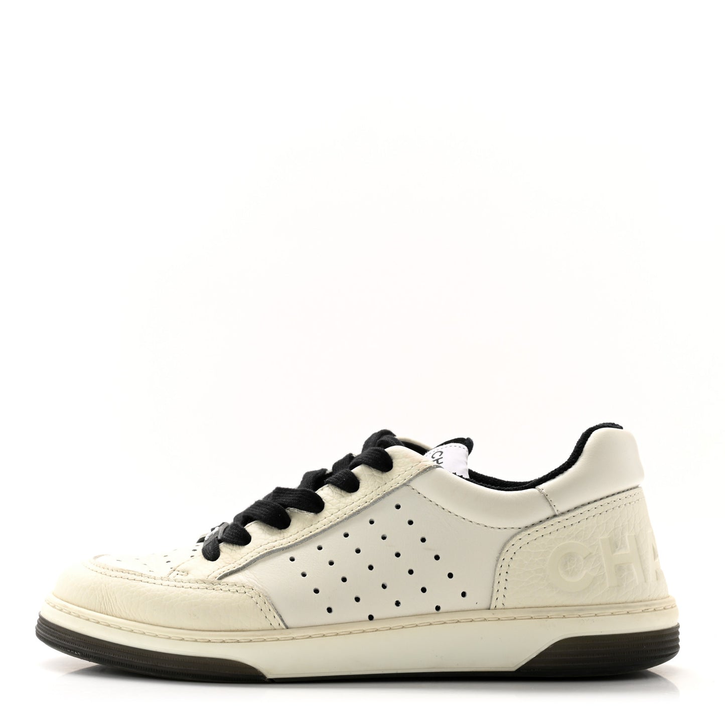 Grained Calfskin Fabric Womens Logo Sneakers 39.5 White Black