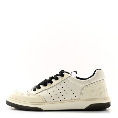 Chanel Grained Calfskin Fabric Womens Logo Sneakers 39.5 White Black 1 of 11
